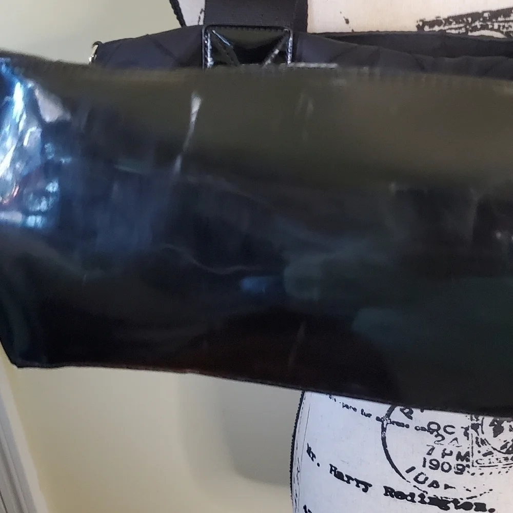 Franco Sarto Black Quilted Patent Leather Tote Bag